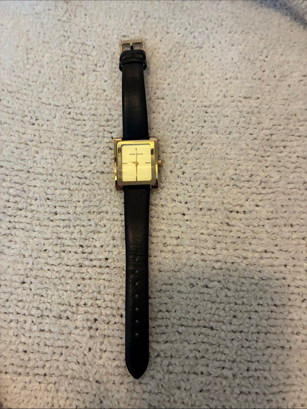 Anne Klein Gold Square Dial with Black Leather Band Working